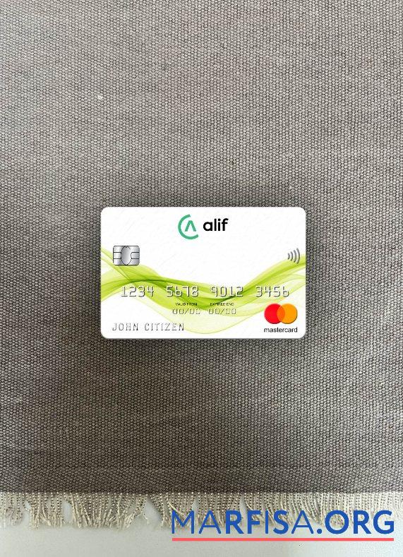 Realistic Tajikistan Alif Bank mastercard photolook front template